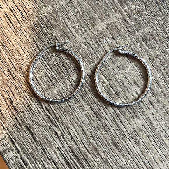 SOLD - Hammered Silver Hoop Earrings - Picture 2 of 3